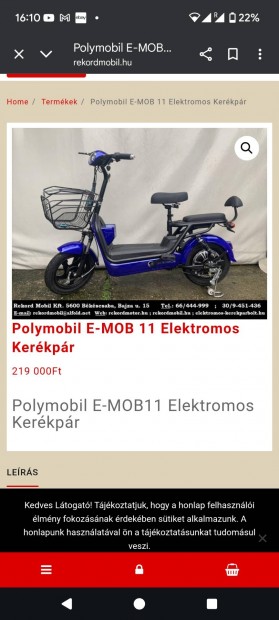 Elektromos kerekpar Polymobil E-mob 11