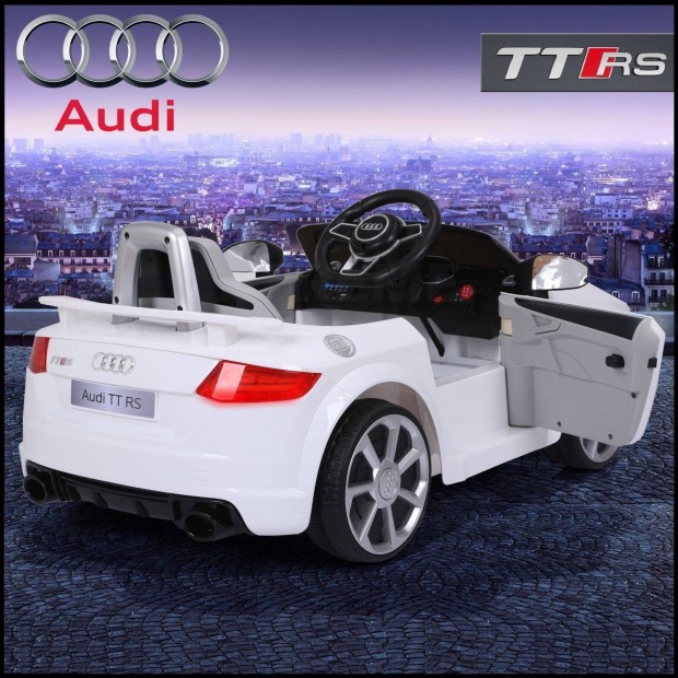 Elektromos kisautó - AUDI TT RS 12V fehér 1 személyes eredeti -Akciós!