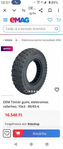 Elektromos roller gumi 10x3-80/65-6