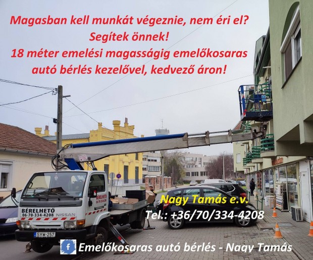 Emelőkosaras, kosaras autó bérelhető, bérlés, bérbeadás