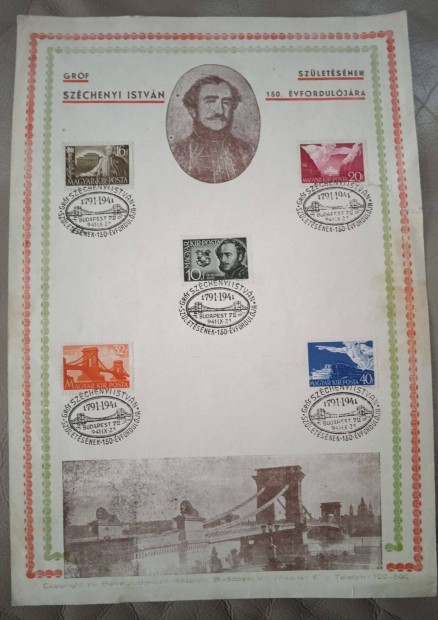 Emlkblyegsor 1941 Szchenyi Istvn 150. vf. emlkblyegsor