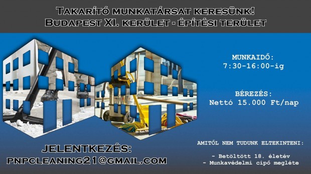 Építési területre, férfi Takarító munkatársat keresünk!