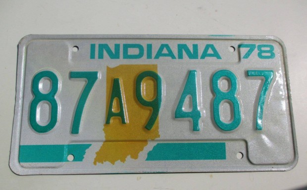 Eredeti 1978-as dombornyomott USA rendszm Indiana llambl