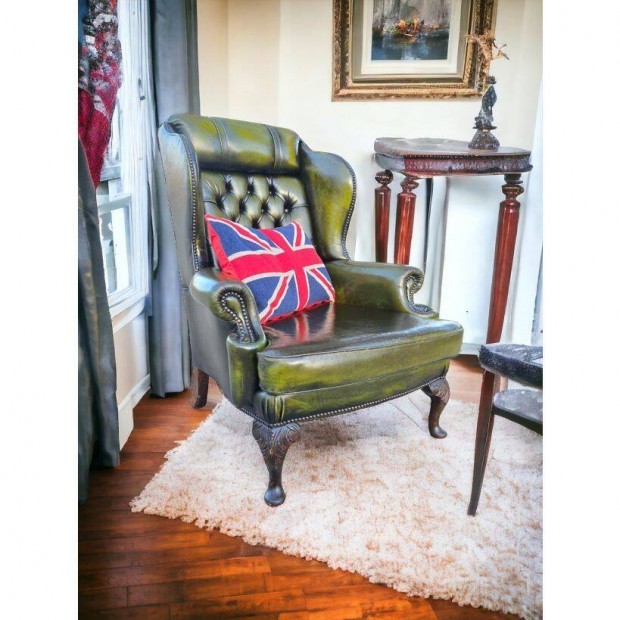 Eredeti Angol antik chesterfield füles bőr fotel A951