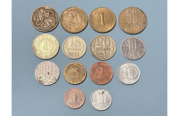 Európai érme 14 db NSZK jugoszláv CCCP csehszlovák NDK osztrák szovjet