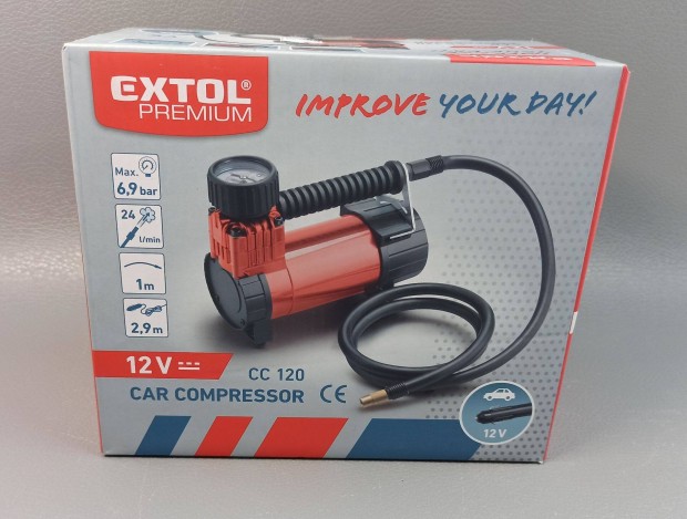 Extol premium olajmentes autós kompresszor (24l/perc 6.9bar, 12V) Új
