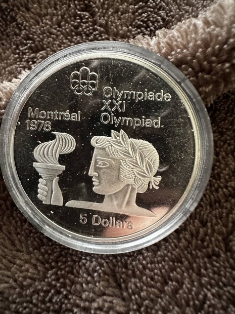 Ezst Kanada 5 Dollr 1974 Montreal 1976 Proof