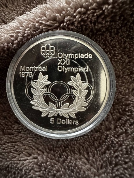 Ezst Kanada 5 Dollr 1974 Montreal 1976 Proof