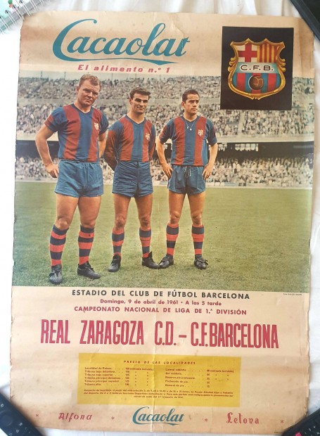FC Barcelona Aranycsapat Kubala Kocsis Surez eredeti plakt 1961