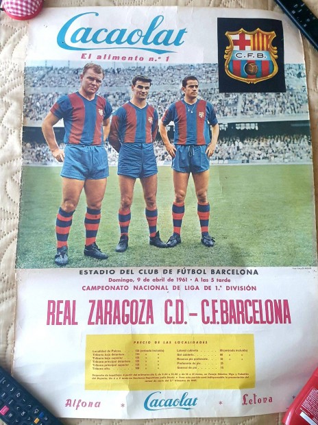 FC Barcelona Aranycsapat Kubala Kocsis Surez eredeti plakt 1961