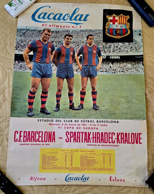 FC Barcelona Kubala Kocsis Aranycsapat 1961 eredeti plakt