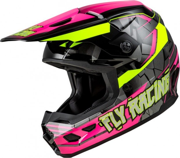 FLY RACING Kinetic Scorched Ifjúsági Sisak - Neon Pink/Hi-Vis/Fekete