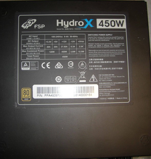 FSP Hydro X 450W 80 PLUS Gold (>90%) DC-DC tpegysg