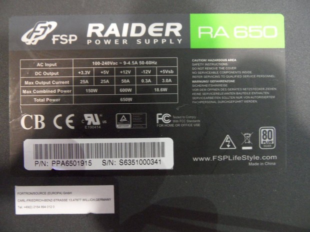 FSP Raider tpegysg 650W 80+ Silver hatsfok