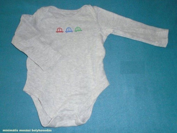 F&F szürke autó mintás hosszú ujjú body 6-9 hó (méret 74)
