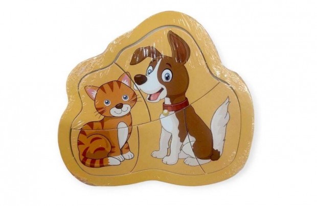 Fa kirakó macskával és kutyával 5 darabos puzzle gyerekeknek