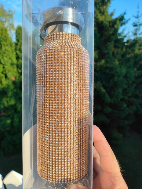 Fackelmann arany strasszkövekkel borított fém kulacs termosz 500 ml új
