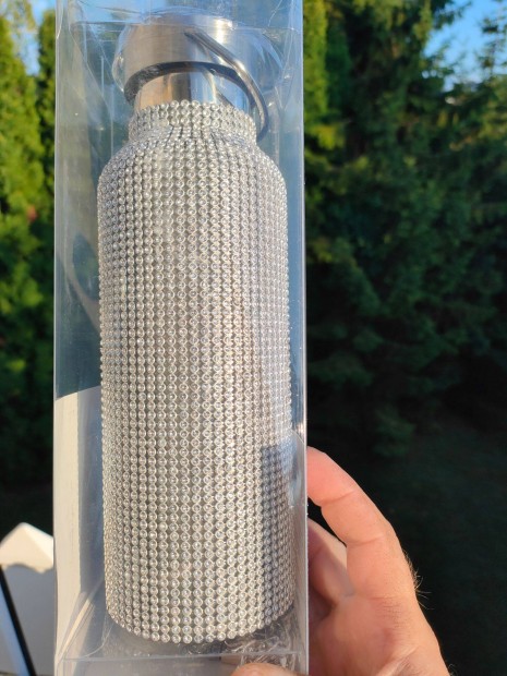 Fackelmann ezüst strasszkövekkel borított fém kulacs termosz 500 ml új