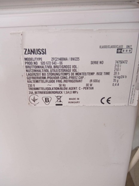 Fagyasztlda Zanussi 210 liter