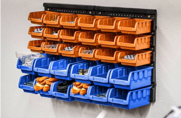 Fali Rendszerező polc / 2db fali tábla 32x18,7cm 30db tároló doboz