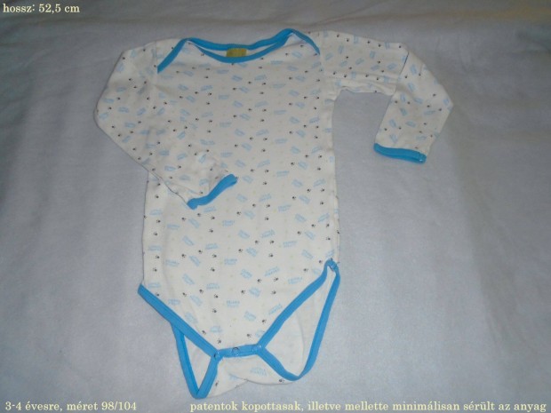Fehér mintás hosszú ujjú body 3-4 évesre (méret 98 / 104)