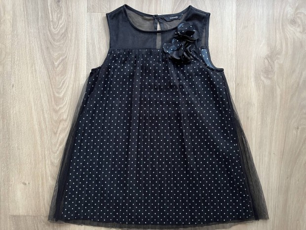 Fekete pottyos plisszirozott bluz, tunika 128/134 (8-9 ev)