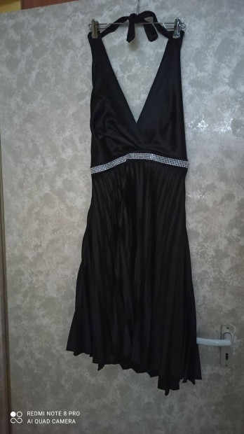Fekete selyem szatn Marilyn Monroe stlus pliszrozott ruha M-es