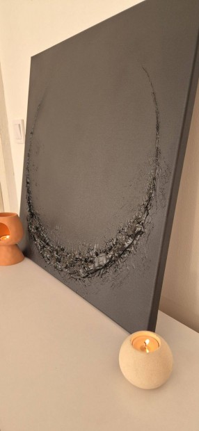 Fekete textúrált absztrakt festmény 60x60cm