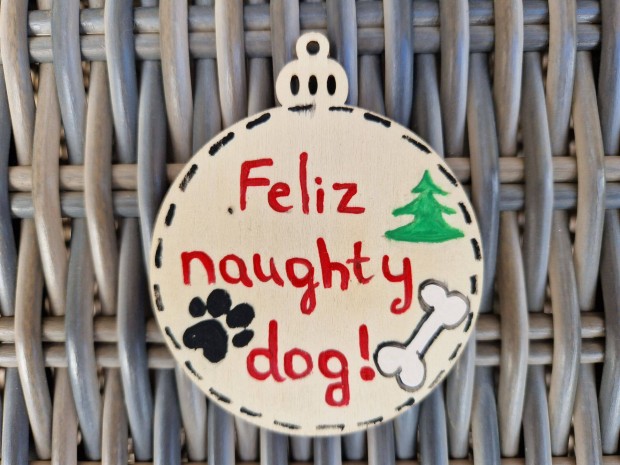 Feliz Naught Dog Kézzel festett kutyás karácsonyfa dísz
