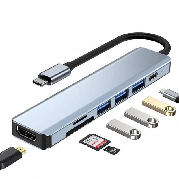 Fm USB-C HUB (4k HDMI, 1xusb-C PD 100W, 3x USB-A, SD/TF Krtyaolvas)