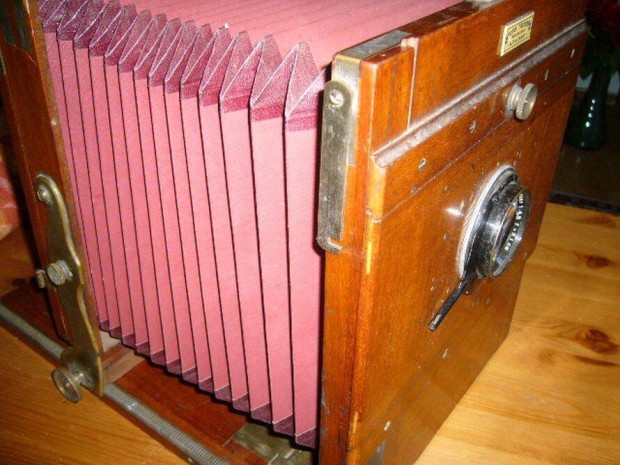 Fényképezőgép, régi, harmonikás,