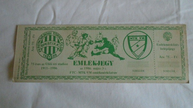 Ferencvros Emlkjegy - 1986.mjus 3-i FTC-MTK-VM mrkzsre