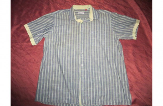 Férfi zöld szürke kockás rövid ujjú ing 3XL 47/48-s mb: 146 cm h:84 cm