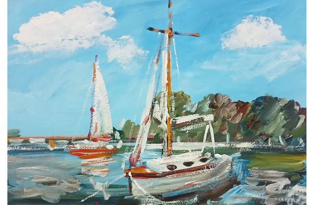 Festmény : Balaton, Vitorlások (olaj, karton, 30x20 cm)