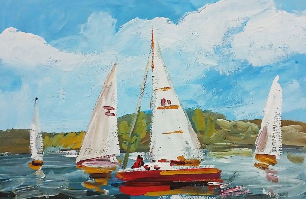 Festmény : Balaton, Vitorlások (olaj, karton, 30x20 cm)