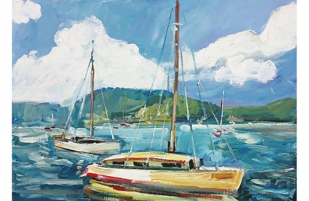 Festmény : Balaton, Vitorlások (olaj, karton, 35x25 cn)