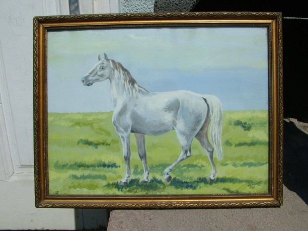 Festmény fehér ló 44*34 cm 1955 dátumozás