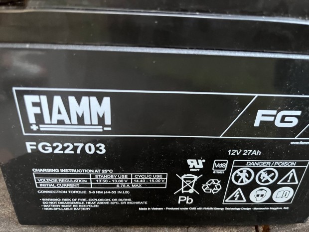 Fiamm 12V 27Ah Zselés akkumulátor FG22703 új