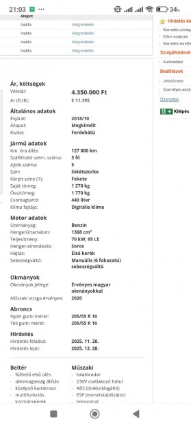 Fiat Tipo 1.4 16V ( Nagy becsben tartva)