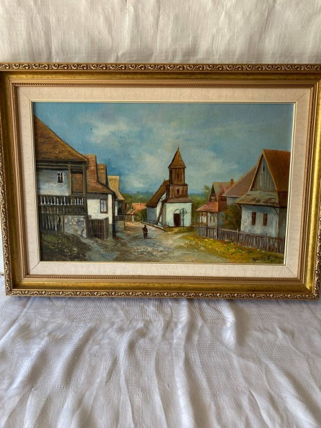 Finta László (1944): Falusi utcarészlet templommal