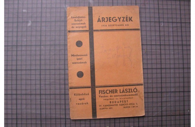 Fischer László vasárú és szerszámkereskedő árjegyzék, katalógus