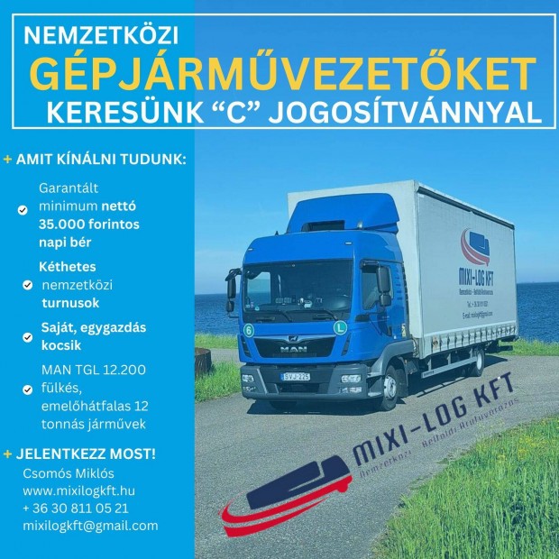 Flottabővítés miatt kezdő és tapasztalt C kategóriás jogosítvánnyal is