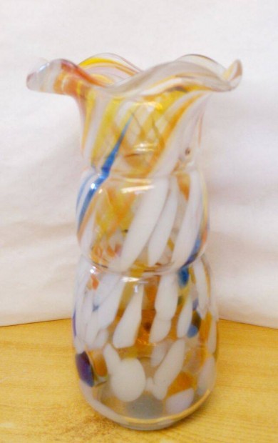 Fodros szj Murni Splatter Art Glass vza 1930-1940-es vek ritka