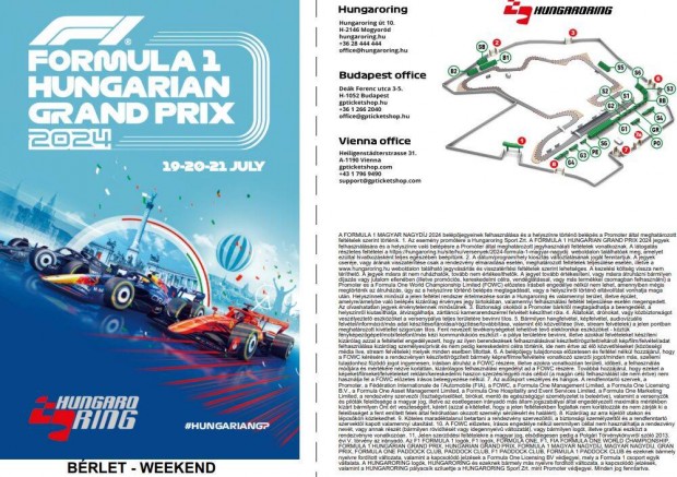 Forma 1 Magyar Nagydj - Hungaroring - 3 napos lljegy (2db)