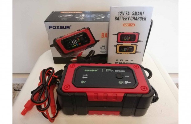 Foxsur intelligens autós akkumulátortöltő (12V, 7A) Új!