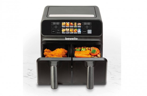 Fritőz olaj nélküli 230V 2200W dupla kosár színes érintőkijelző 4+4 l