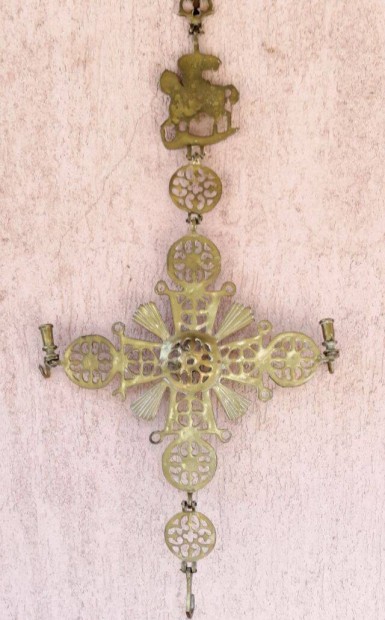 Fggesztett Ortodox stlus Srknyl Szent Gyrgy alakos bronz fali,