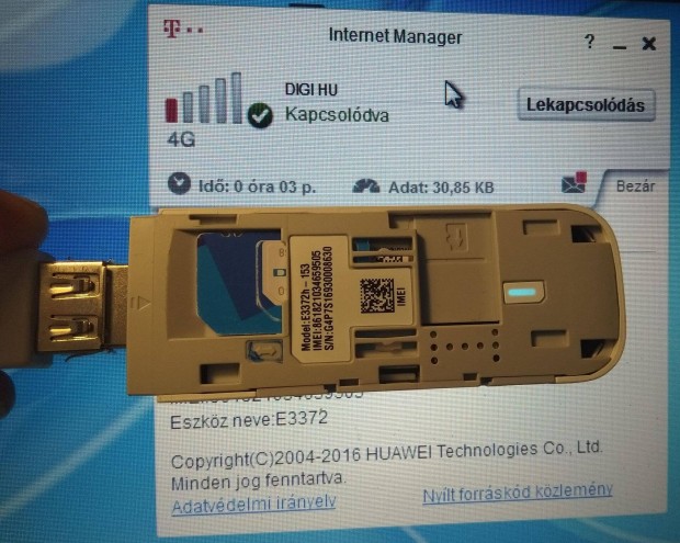 Fggetlen 4G LTE usb modem firmware szoftver huawei e3372 DIGI-kpes