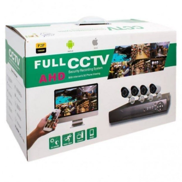 Full AHD CCTV 4 Kamerás Komplett Biztonsági Megfigyelő Rendszer