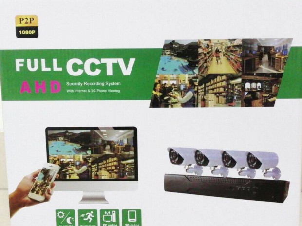 Full AHD CCTV Biztonsági Kamera Megfigyelő Rendszer 4DB Kamerával